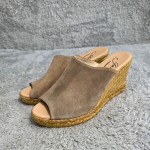 Gaimo Espadrille Wedge Mule Taupe Suede Peep Toe Women EU 38 7-7.5 NEW